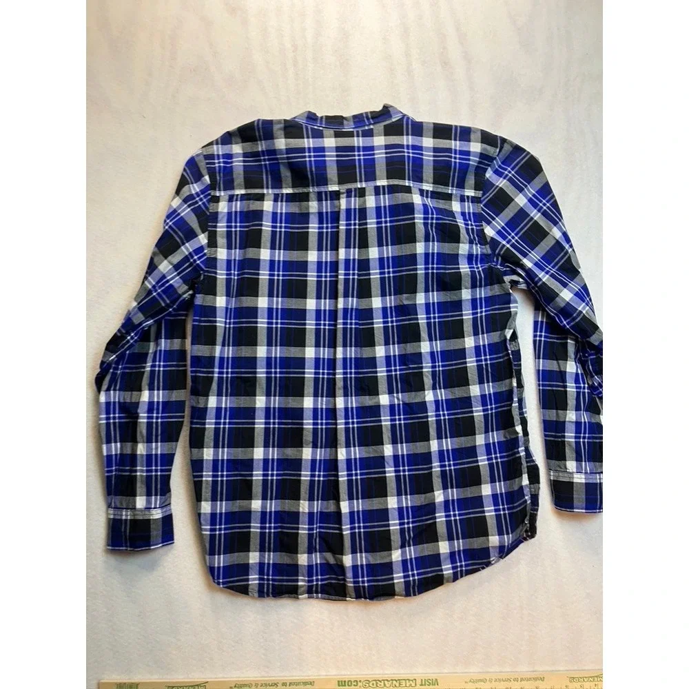Gymboree Boys Plaid Button Down Shirt Long Sleeve Blue Black White Size XXL Kids